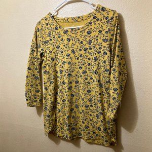 J. Jill Women's Yellow Floral 100% Pima Cotton 3/4 Sleeve Scoop Neck Tee Size XS